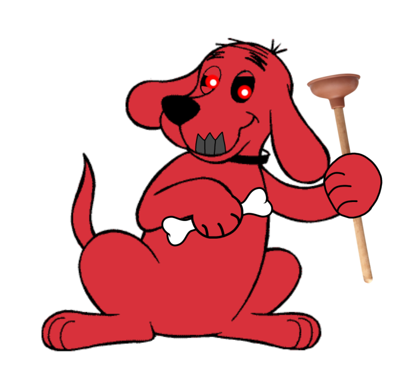 a cartoon dog with a baseball bat in its mouth
