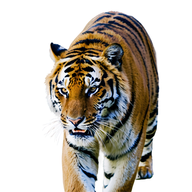 a close up of a tiger walking in the snow