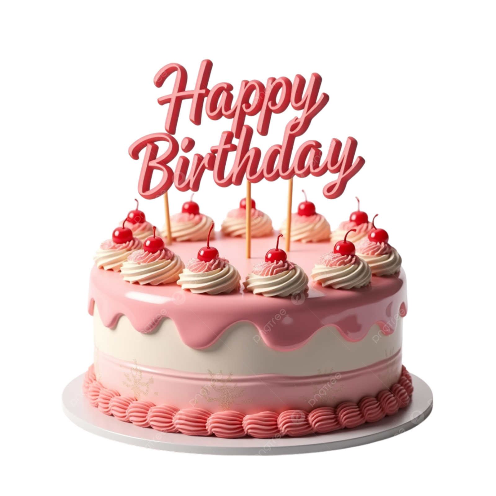a pink birthday cake with the words happy birthday on top