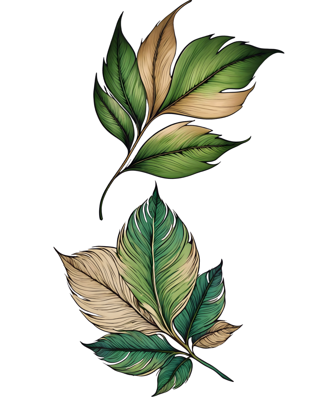a drawing of leaves on a white background