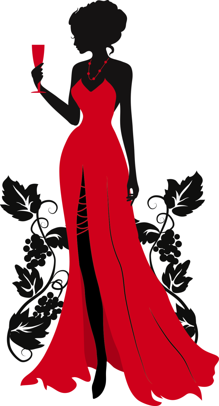 a woman in a red dress holding a glass of wine