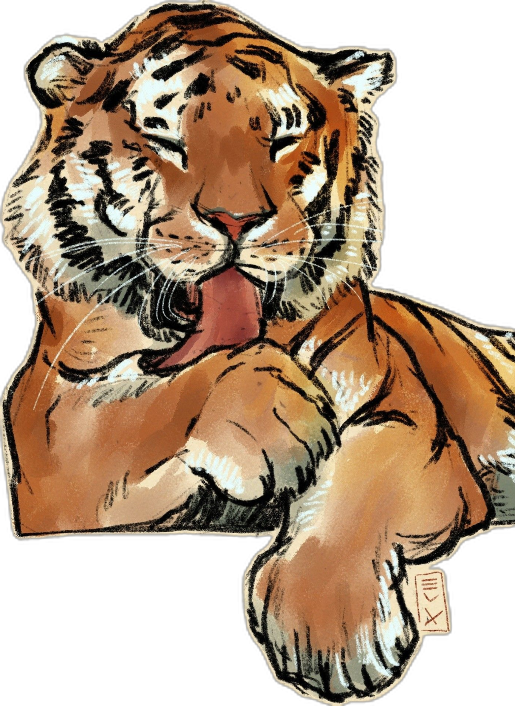 a drawing of a tiger laying down