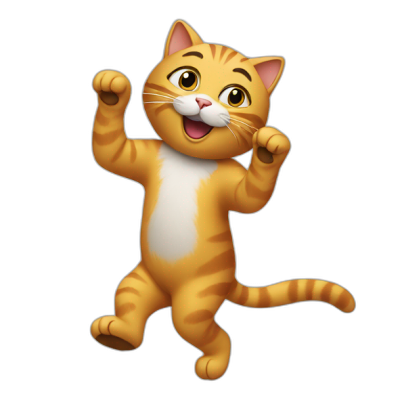 a cartoon cat waving with its arms up