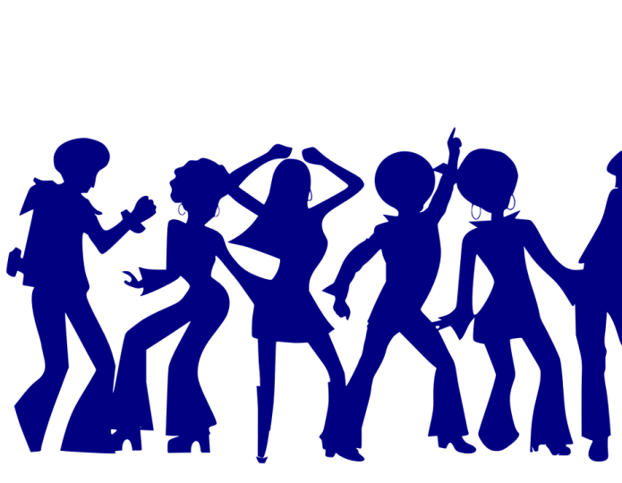 silhouettes of people dancing in a line