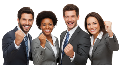 a group of business people with thumbs up