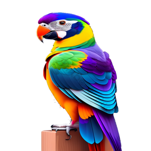 a colorful parrot sitting on top of a wooden block