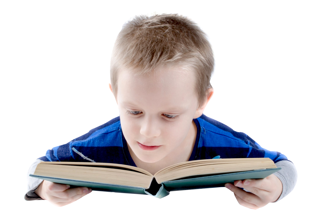 a young boy reading a book