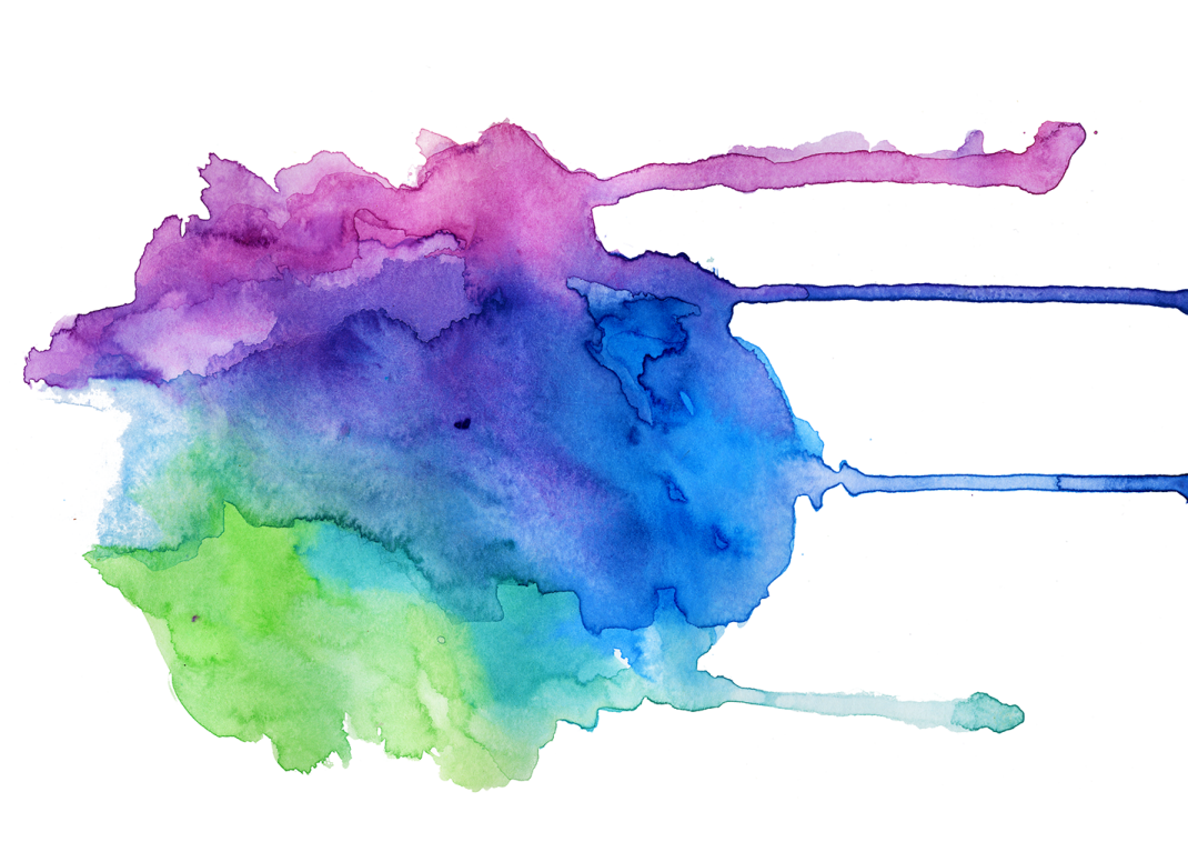 a watercolor painting of a blue and green paint