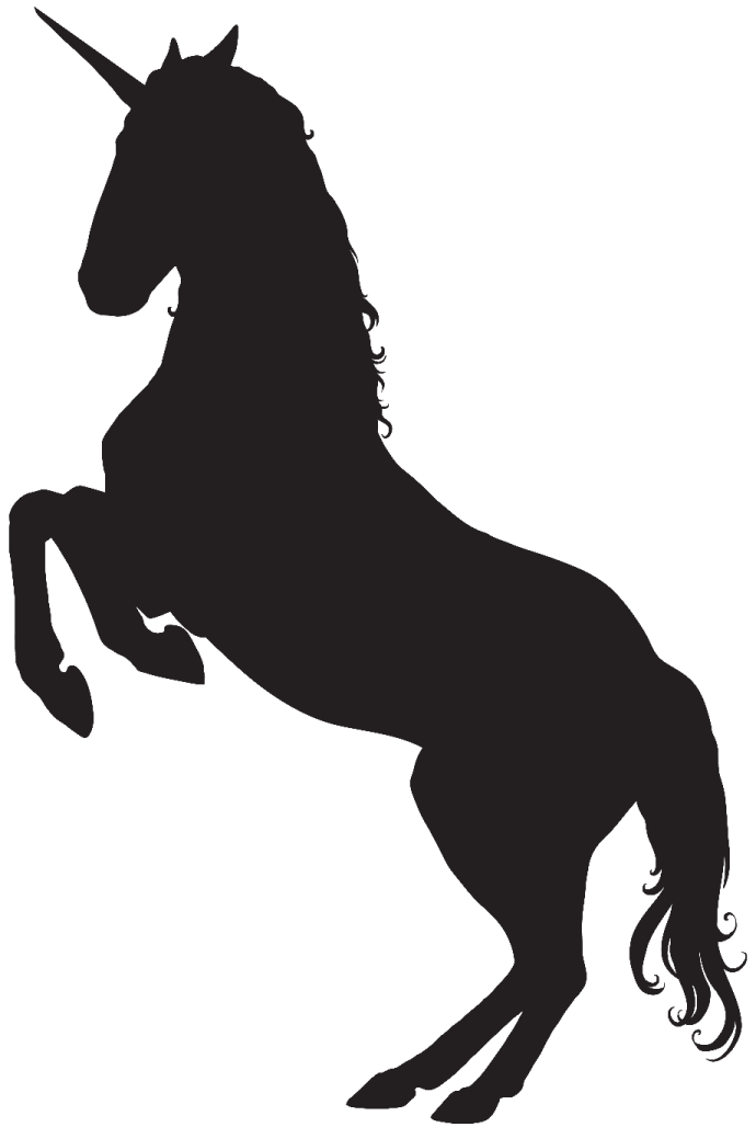 a black unicorn silhouette on a white background