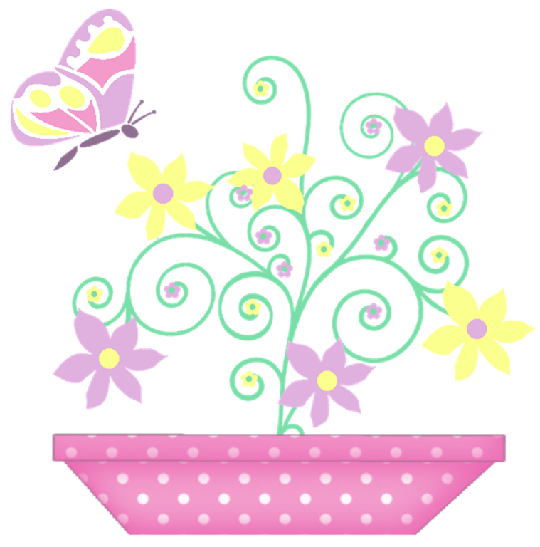 a flower pot with a butterfly flying over it