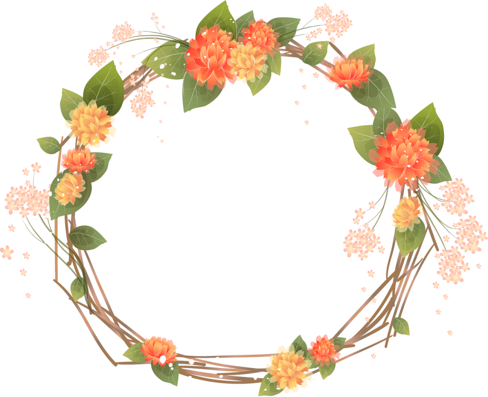 a wreath with orange flowers and green leaves