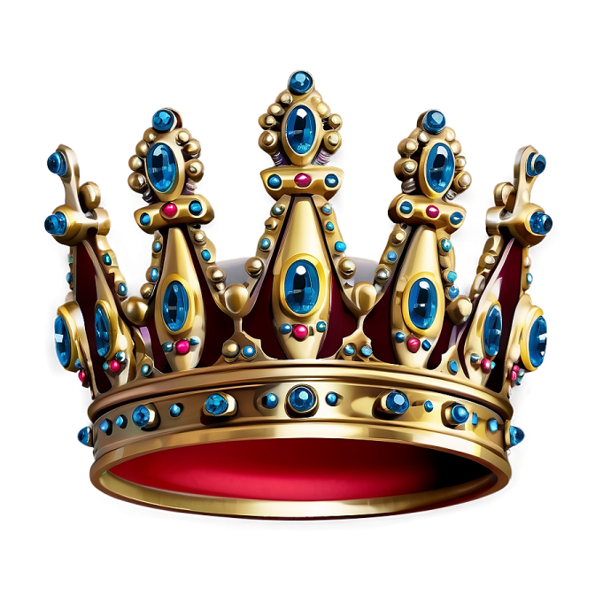 a gold crown with blue and red jewels