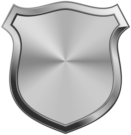 a metal shield with a shiny silver finish