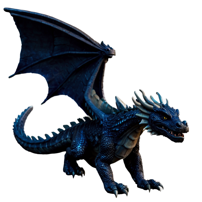 a blue dragon flying through the air