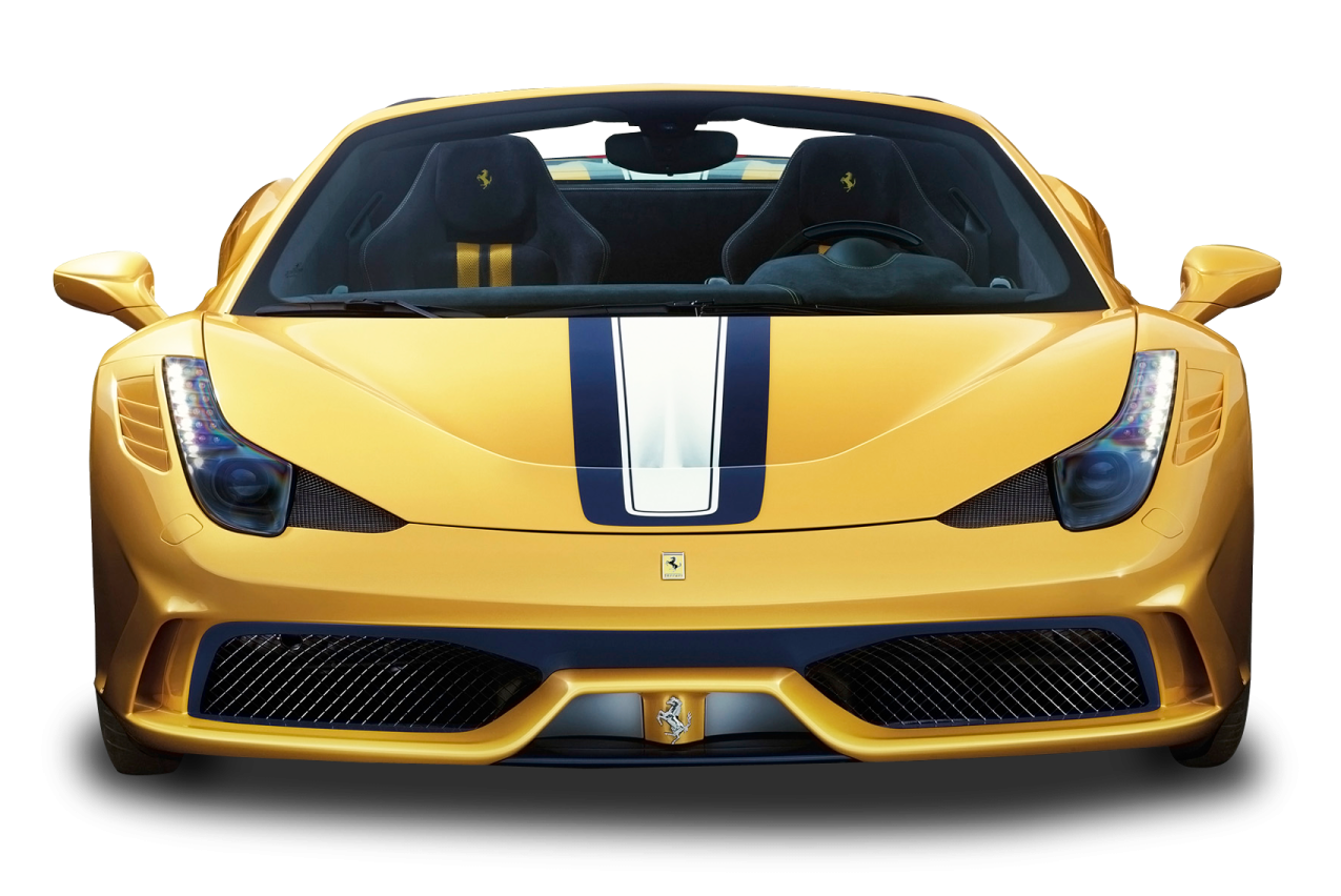 a yellow sports car on a white background