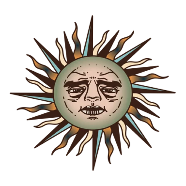 a drawing of a sun with a face on it