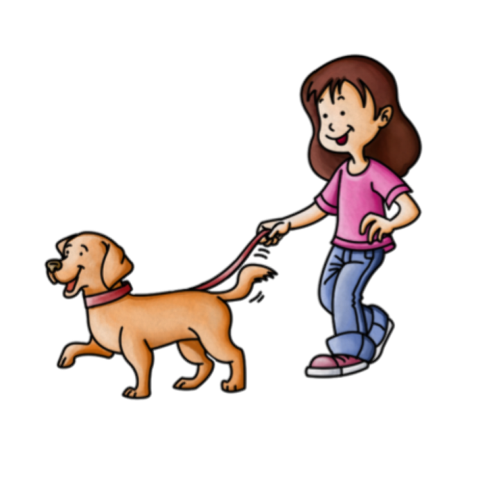 a girl walking her dog