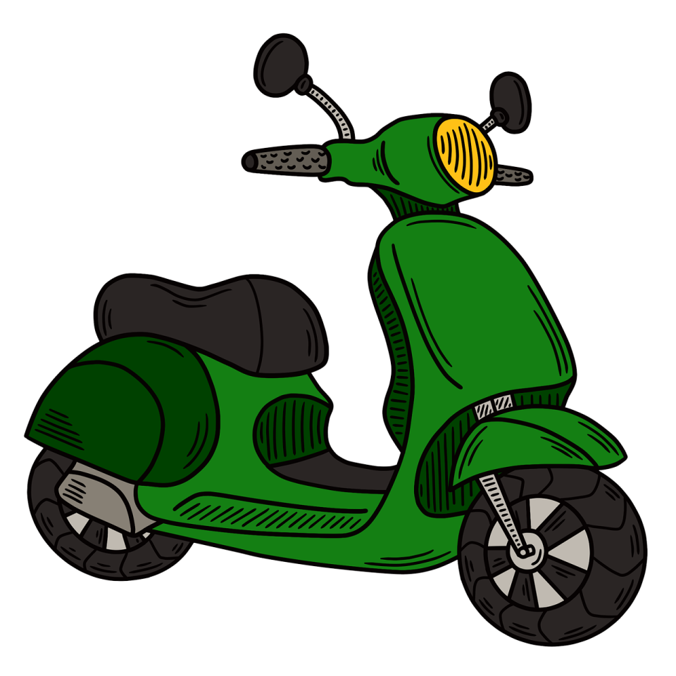 a green moped scr on a white background