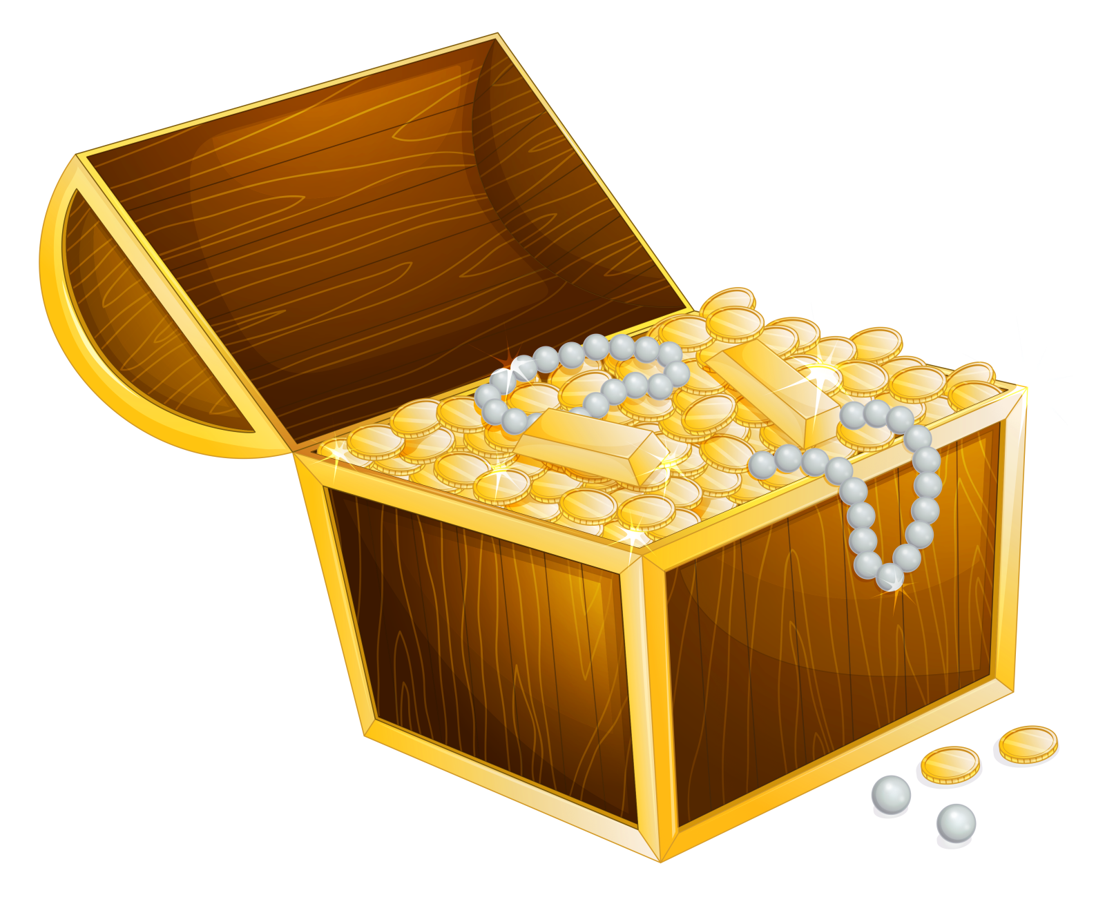 a wooden chest filled with gold coins