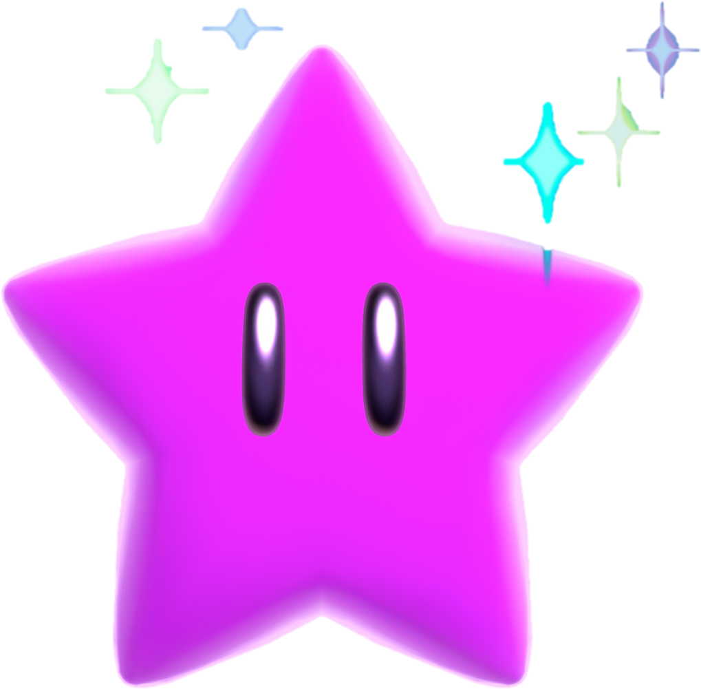 a pink star with two eyes on it
