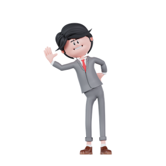 a 3d man in a suit and tie waving