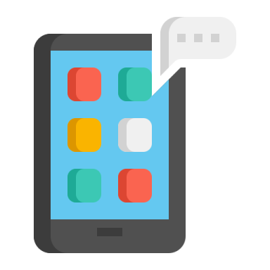 a smartphone with speech bubbles on the screen