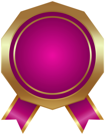 a gold medal with a pink ribbon
