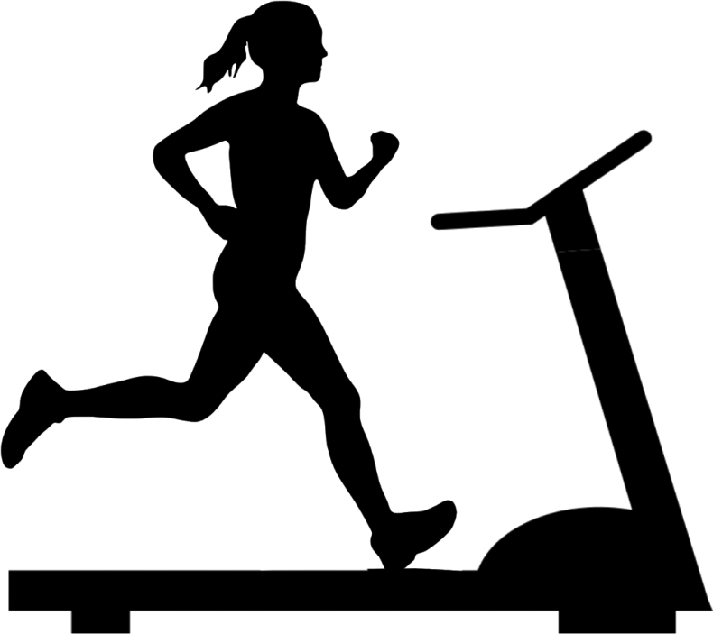 a silhouette of a woman running on a tread