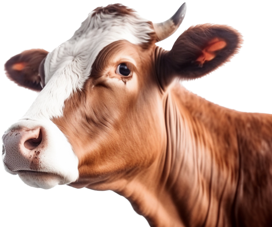 a close up of a brown and white cow