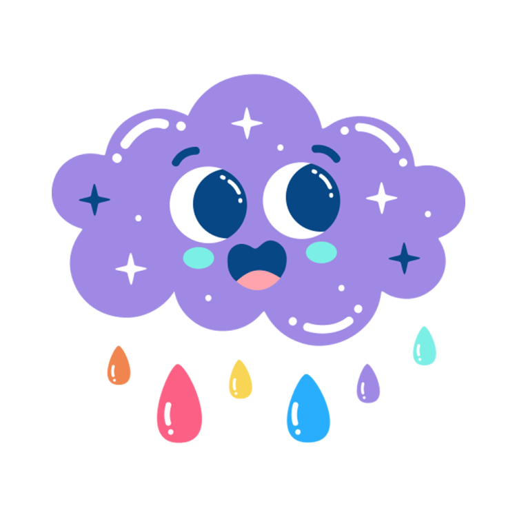 a purple cloud with rain and stars on it