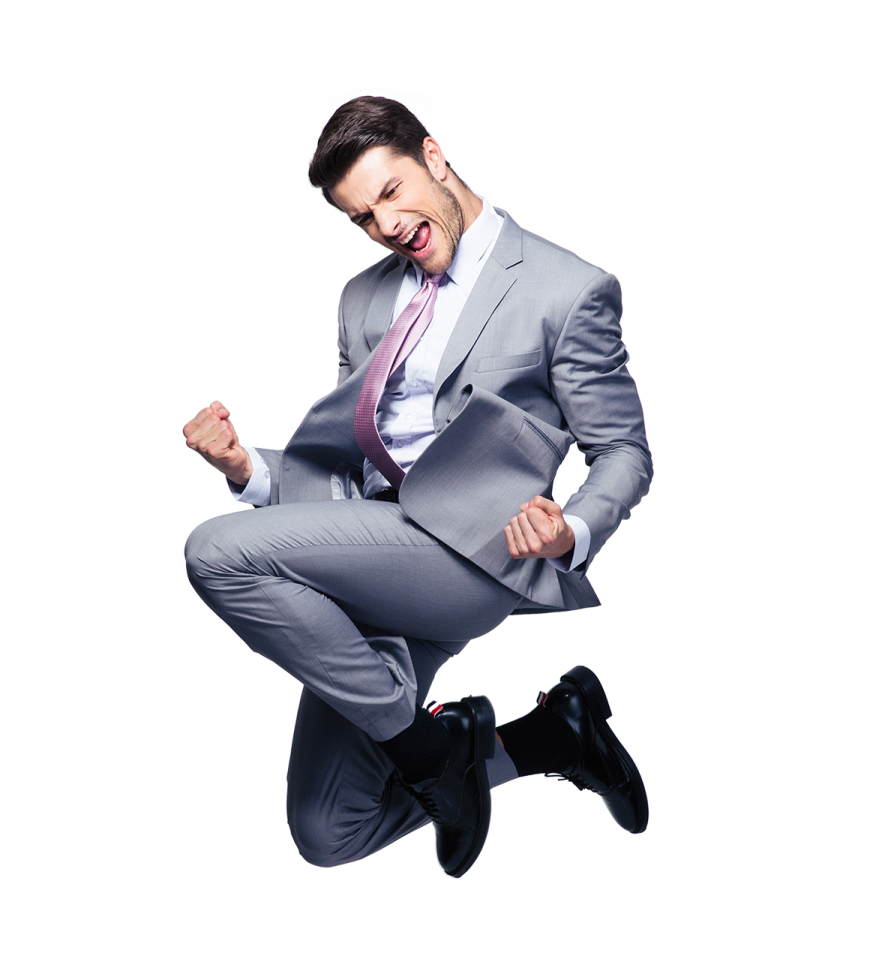 a man in a suit and tie jumping