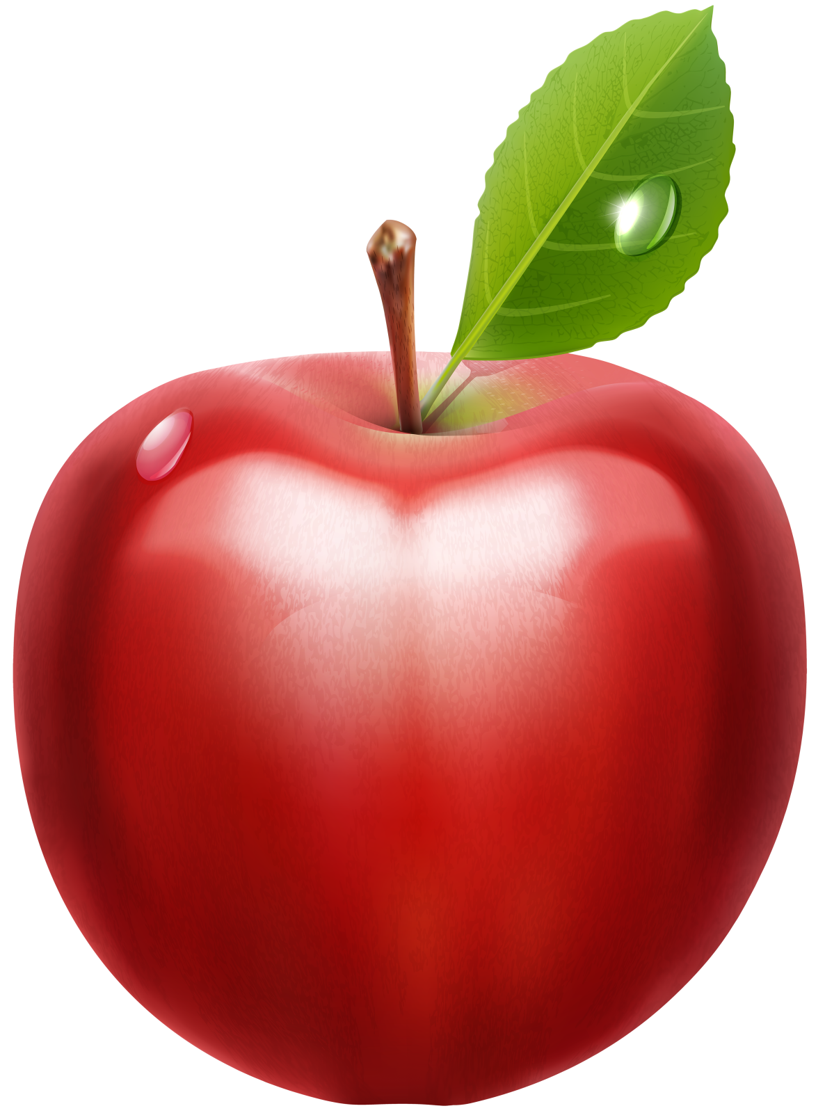 red apple with green leaf