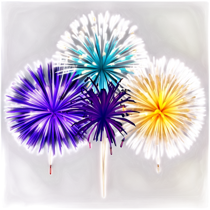 three colorful fireworkss
