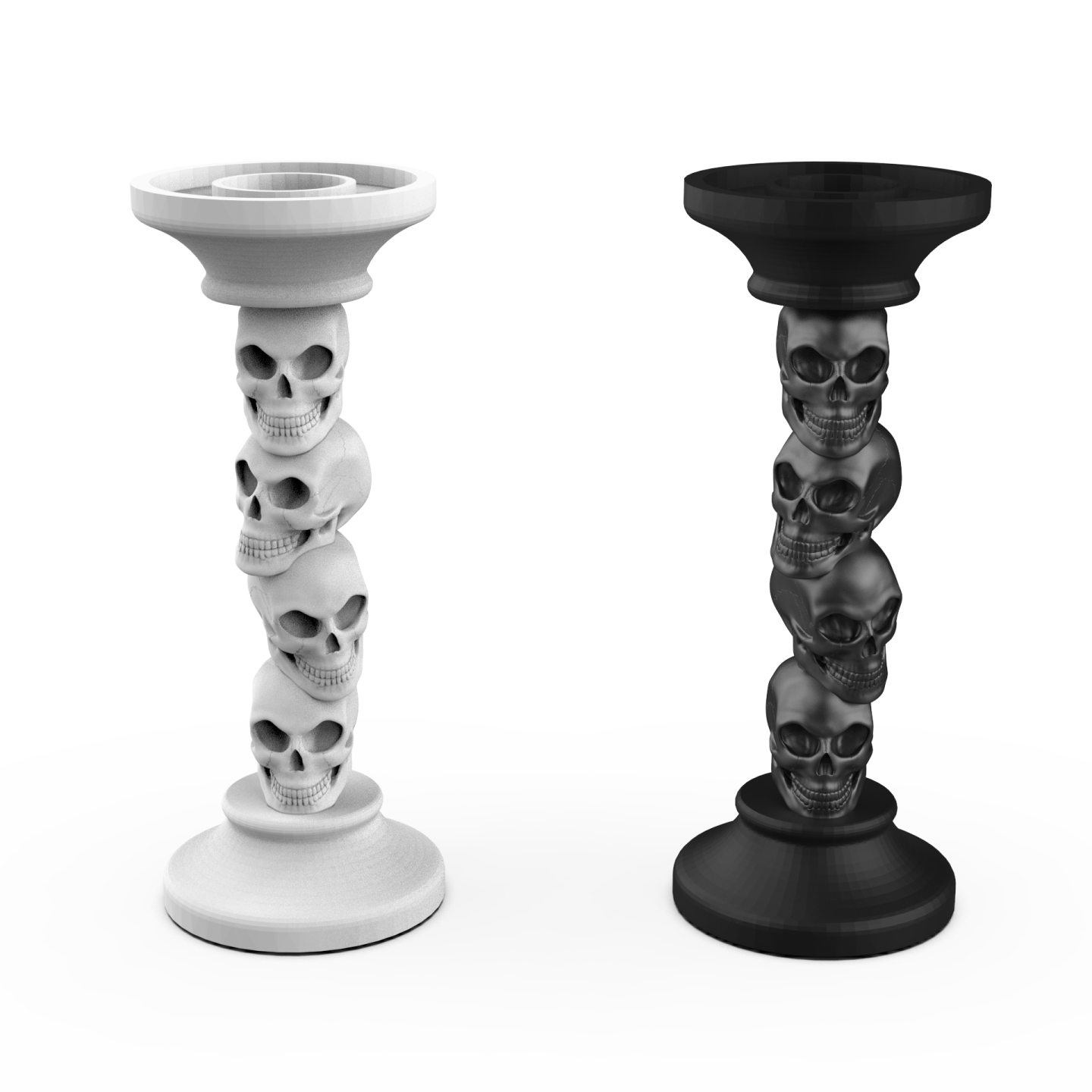 a pair of candles with skulls on them