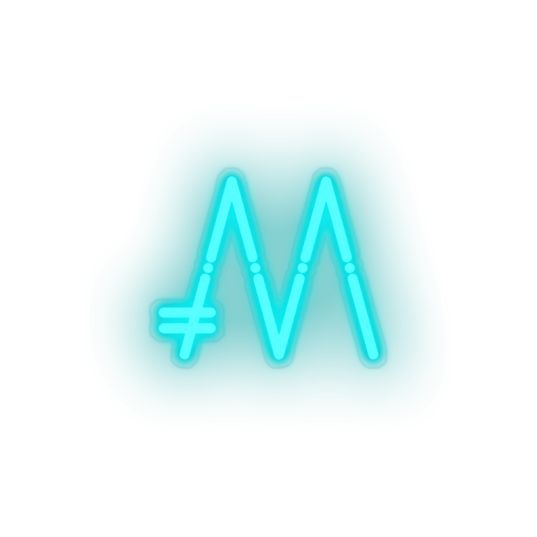a blue neon sign with the letter m on it