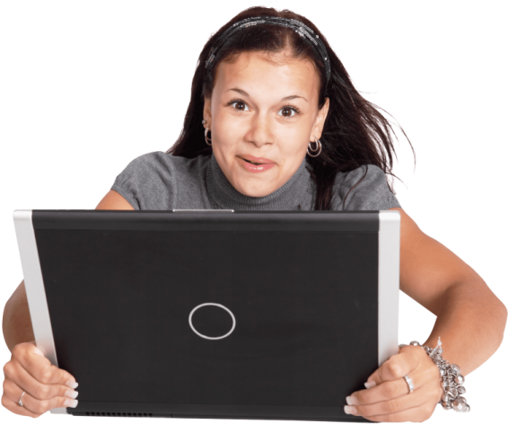 a woman holding a laptop computer