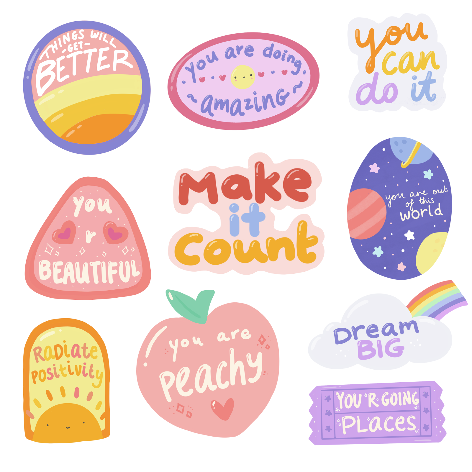 a set of colorful stickers with the words make out