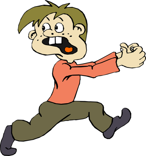 a cartoon boy running with his mouth open