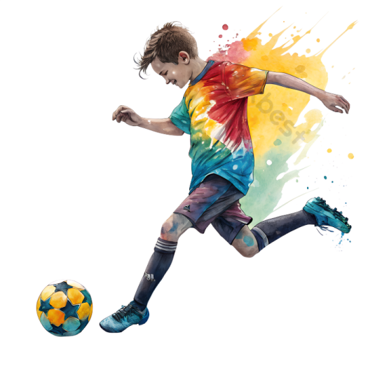 a young boy kicking a soccer ball