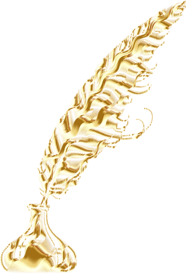 a gold feather on a white background