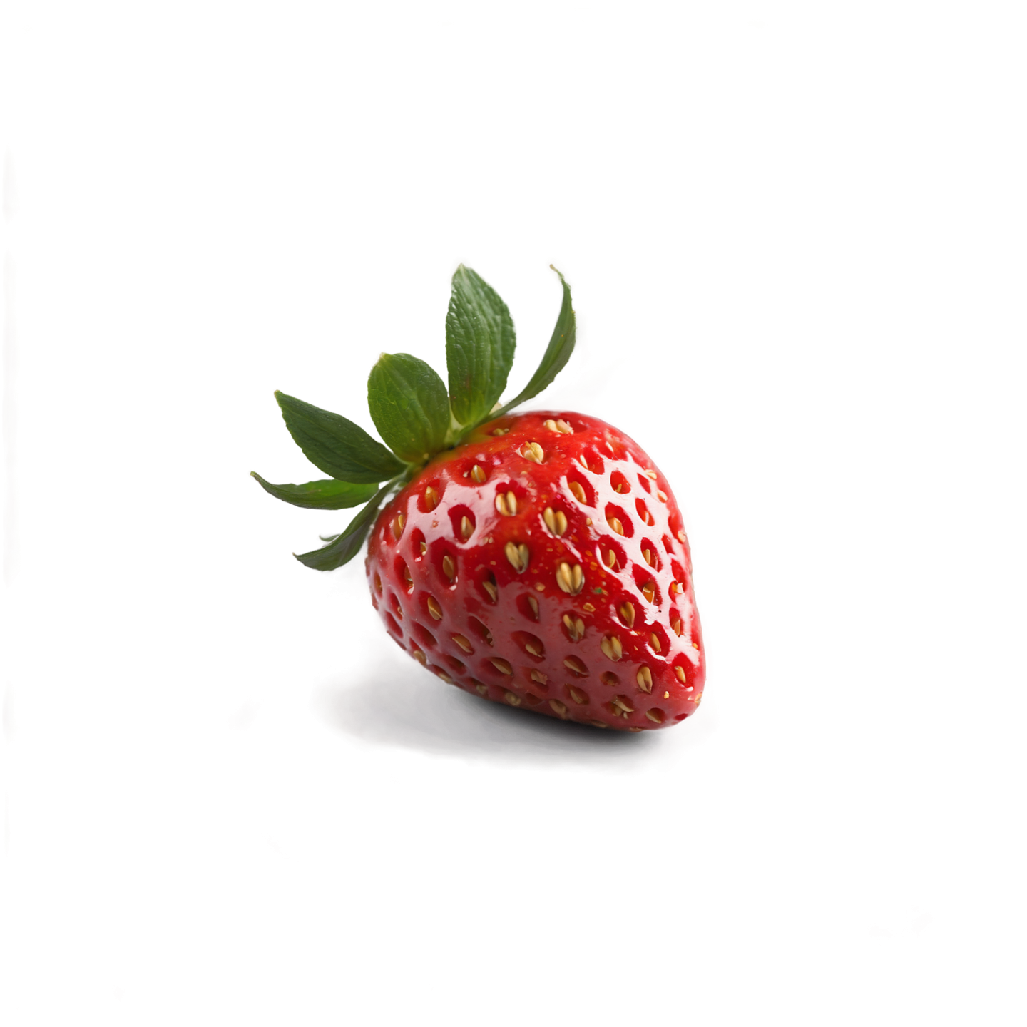 a strawberry with a green leaf on top