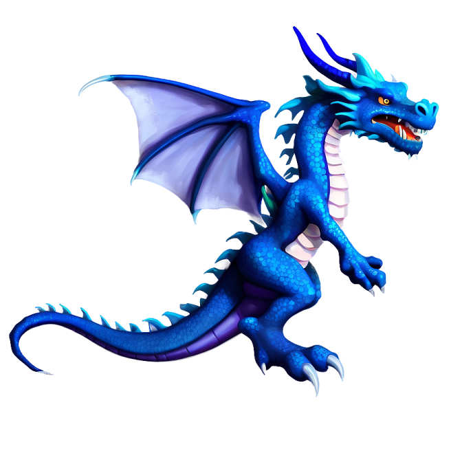 a blue dragon with purple wings