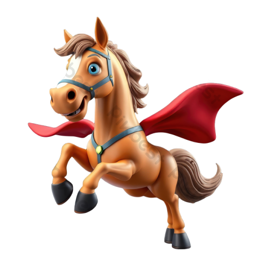 a cartoon horse with a cape on it's head
