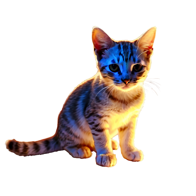 a small kitten sitting on a white surface
