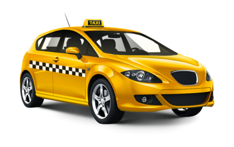 a yellow taxi car on a white background