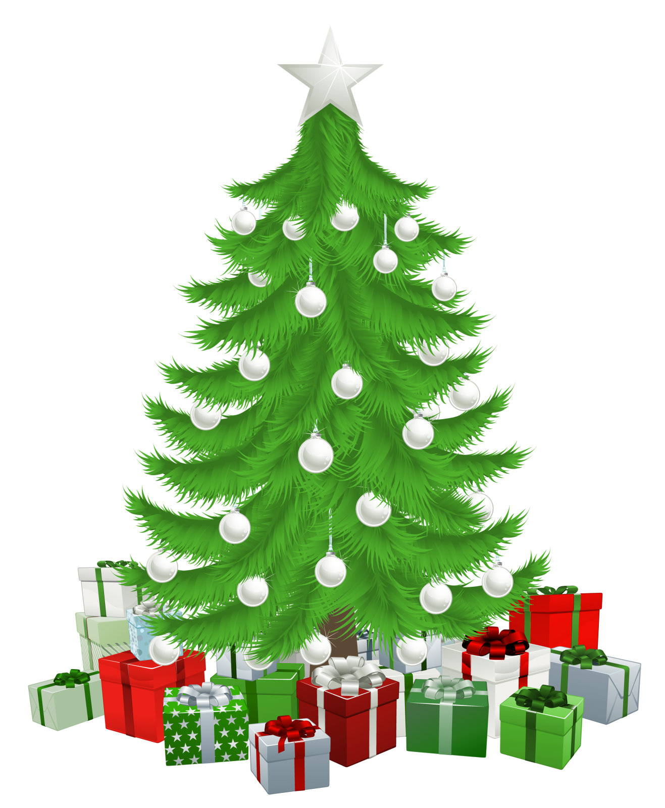 a christmas tree with presents around it