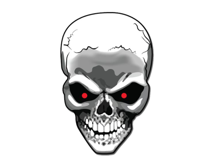 a skull with red eyes
