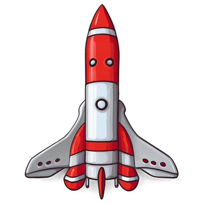 a red and white rocket on a white background