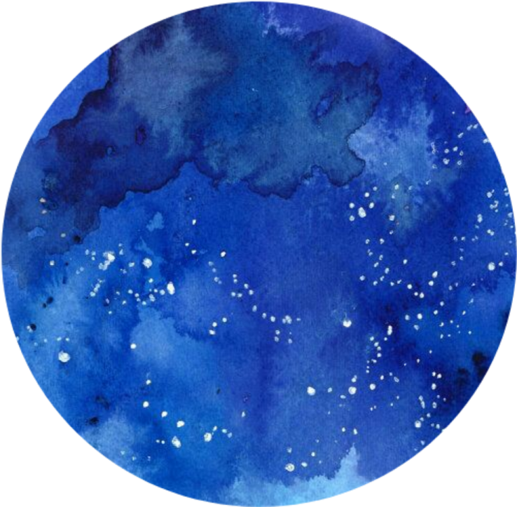 a blue watercolor circle with white dots