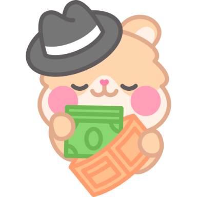 a teddy bear holding a money in his hand